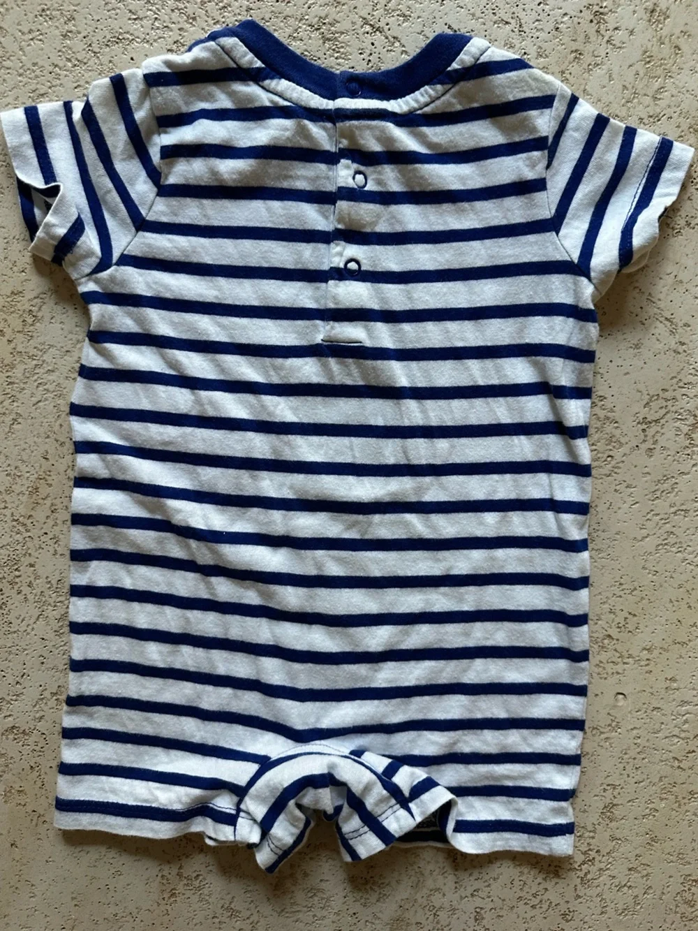 Ralph Lauren Navy & White Striped Bear Graphic Short Sleeve Romper